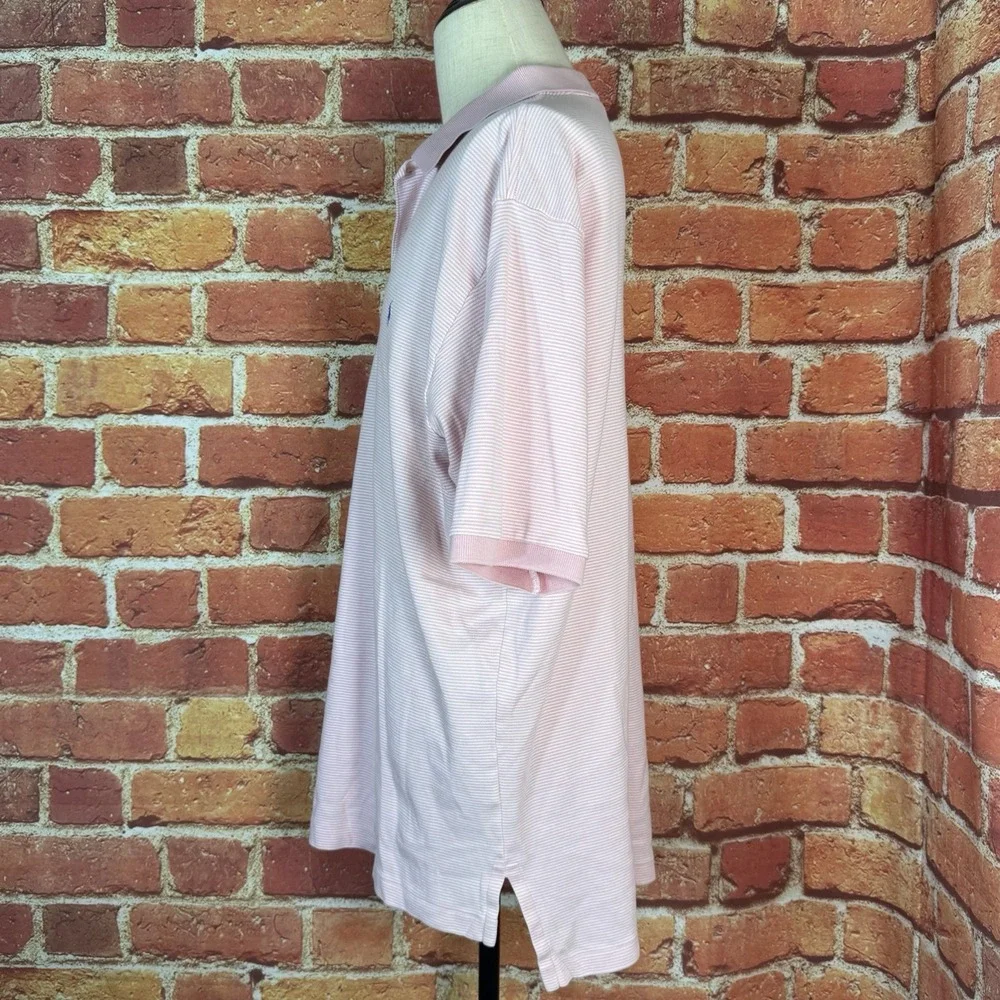 Polo Ralph Lauren Vintage Pink Striped Short Sleeve Polo Shirt Mens XL‎ Preppy